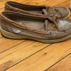 Women's Brown and Silver Boat Shoes